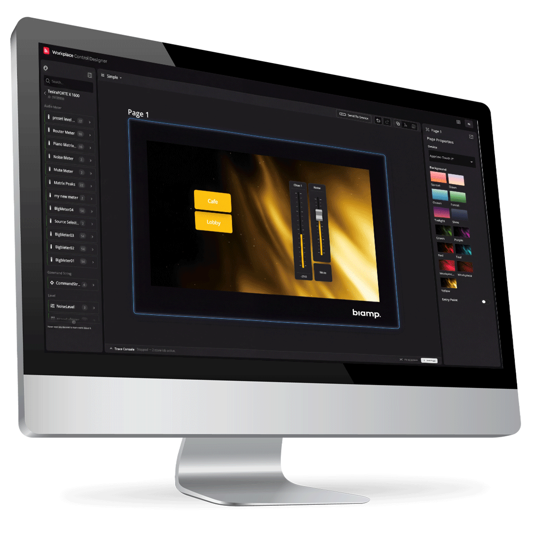 Biamp control interface being designed on a desktop screen